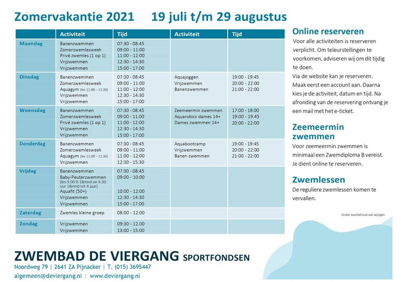 Zomeropenstelling 2021 Zwembad De Viergang