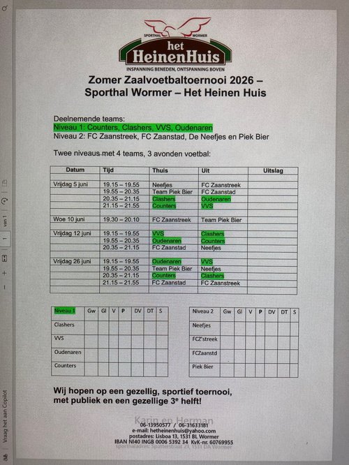 Het Heinenhuis zomertoernooi zaalvoetbal 2026