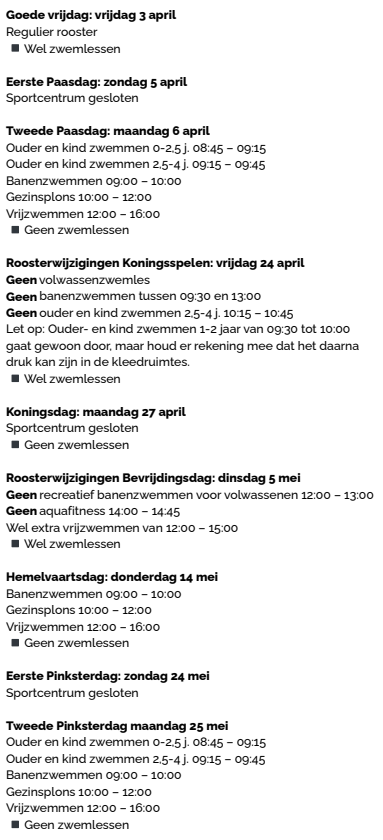 Openingstijden feestdagen