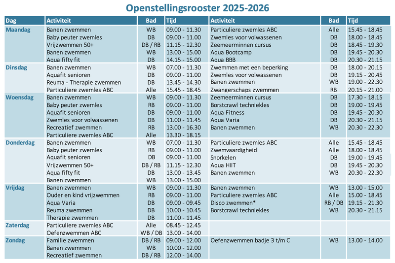 Openstellingsrooster 2025-2026