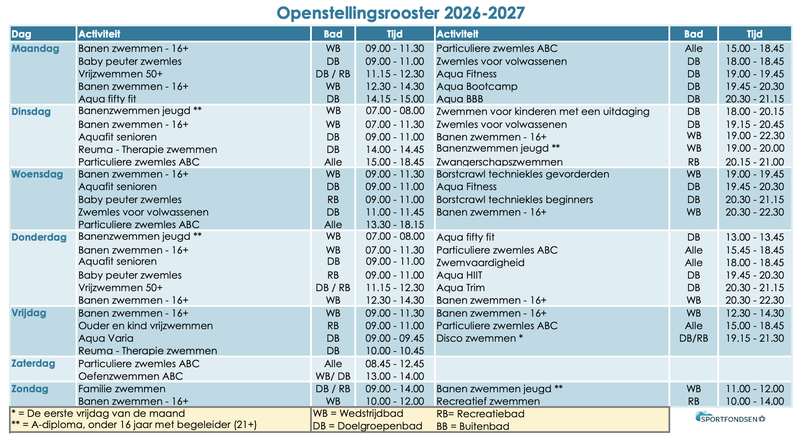 Openstellingsrooster 2026 - 2027