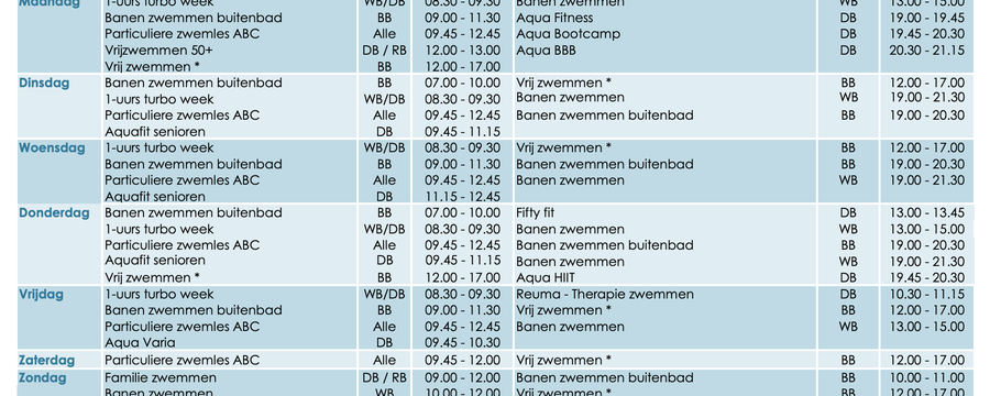 Openstellingsrooster zomer 2026