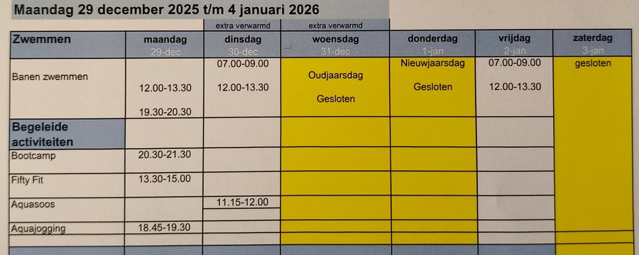 Openstelling Kerstvakantie