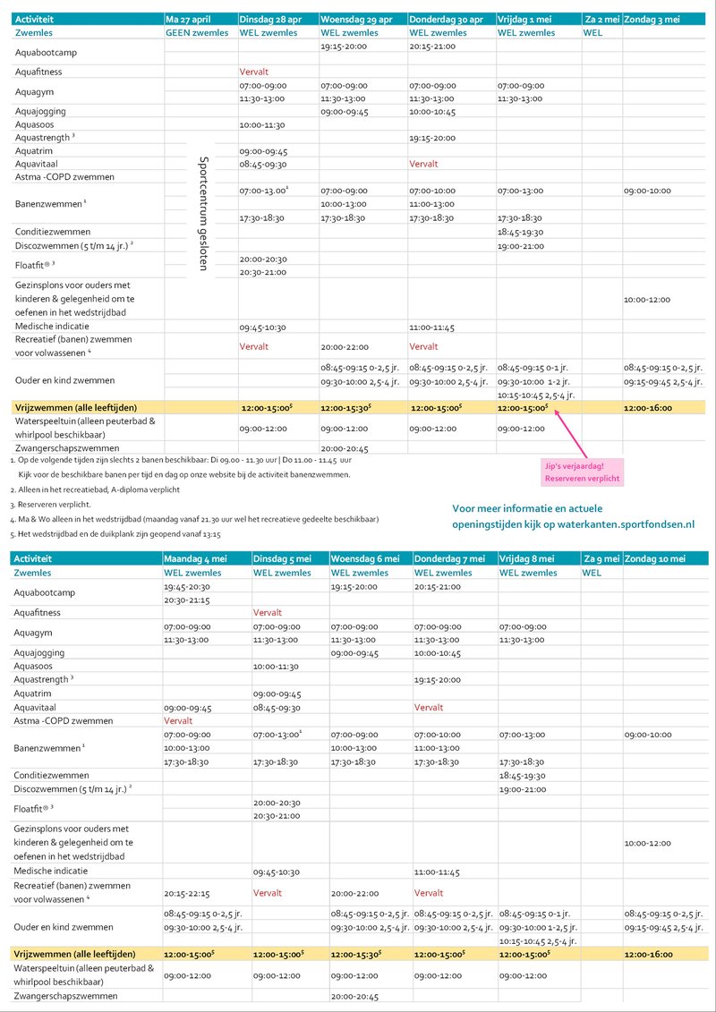 Activiteitenrooster meivakantie